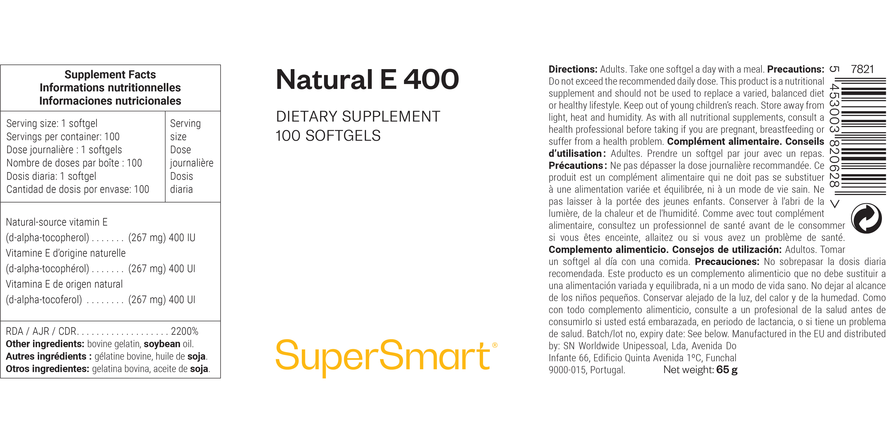 Complément alimentaire de vitamine E tocophérol